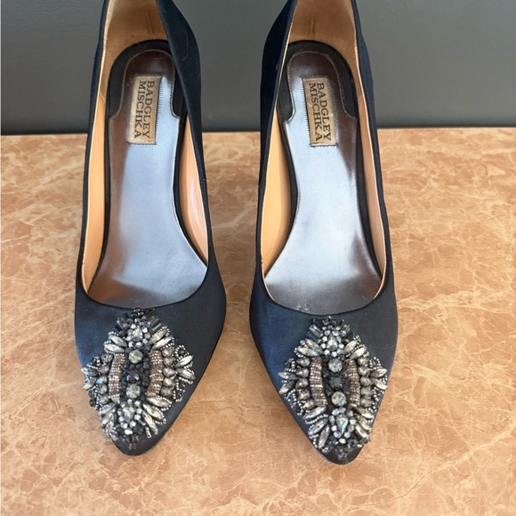 Badgley Mischka Shoes - Badgley Mischka Black Satin Embellished Heels